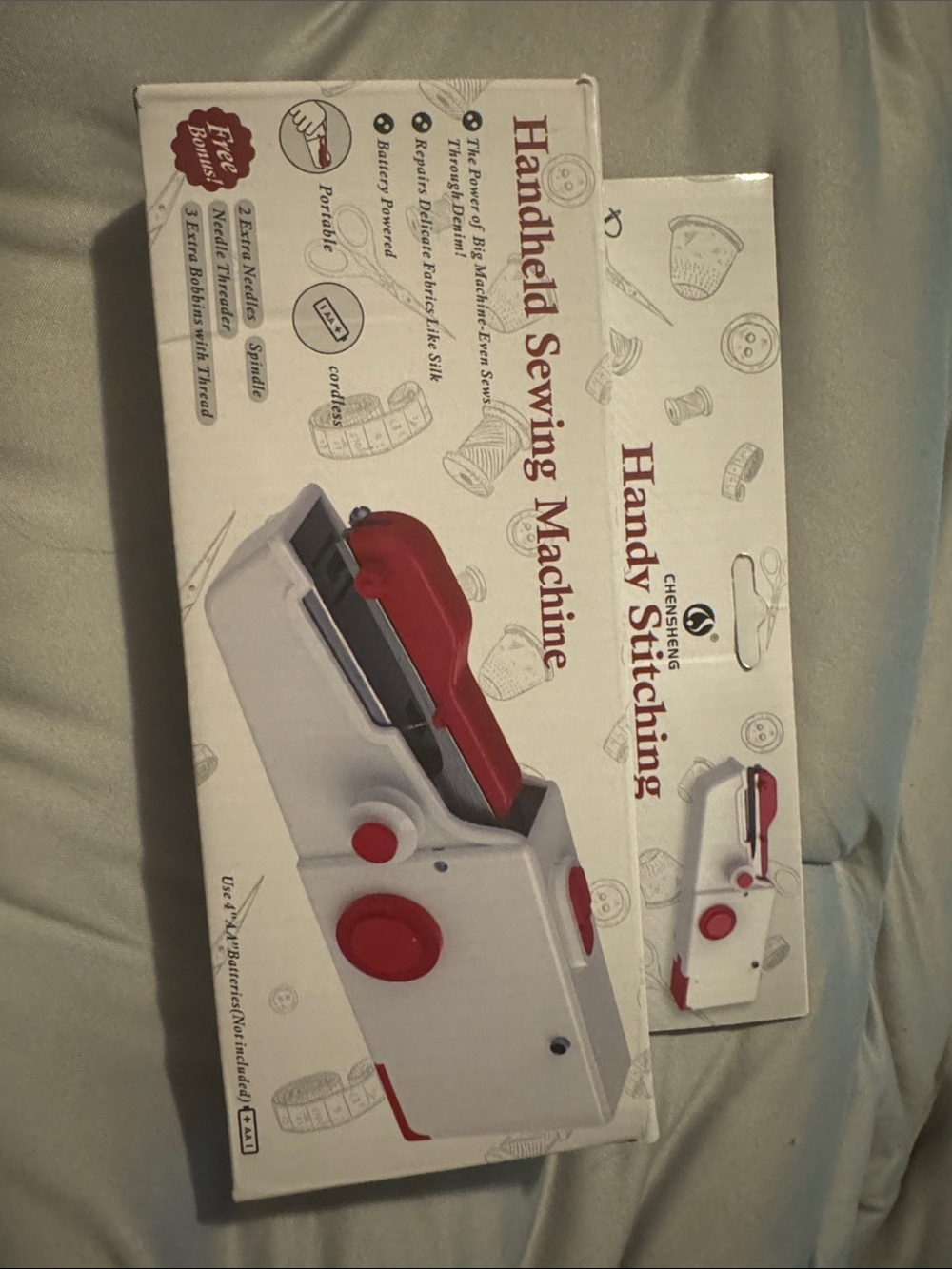 Handheld Sewing Machine - White & Red Portable Stitcher